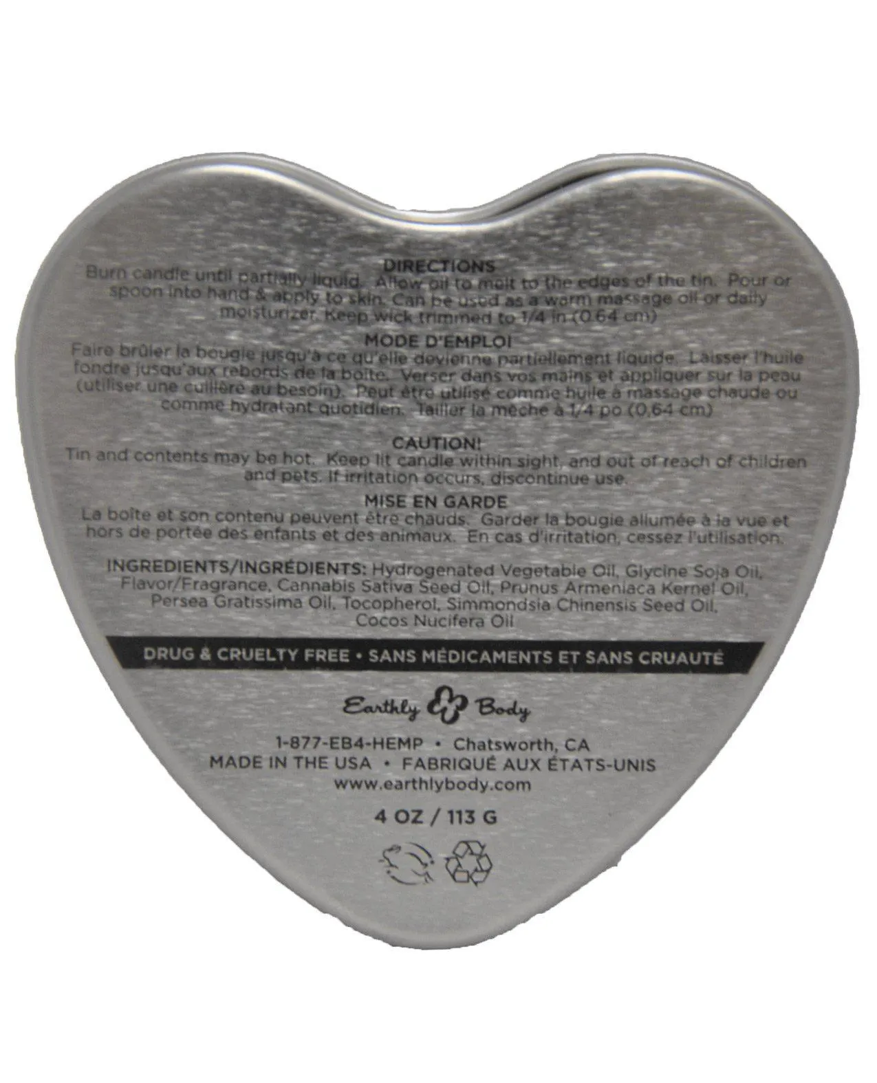 Earthly Body Sun Touched Edible Candle - Heart Tin 4.7 Oz