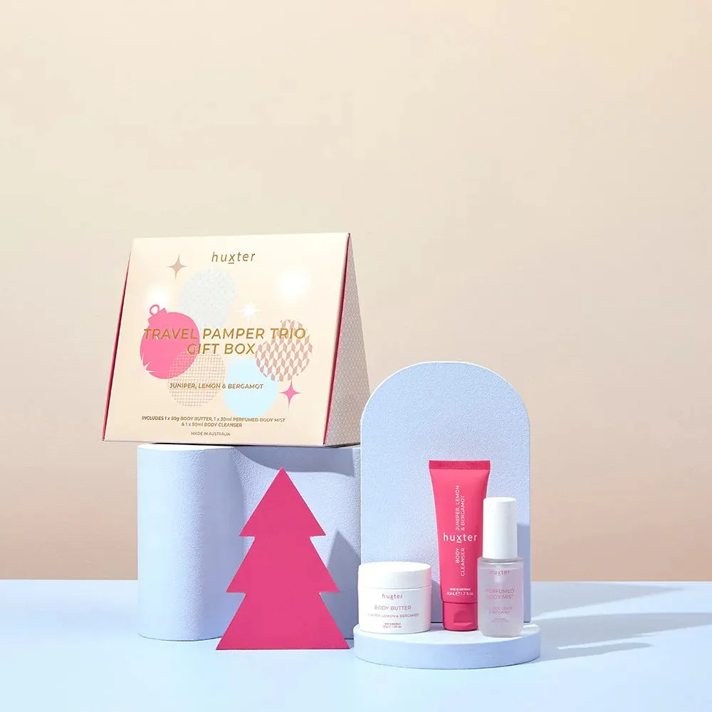 Huxter - Travel Pamper Trio Gift Box - R'Berry Xmas Sparkles - Perfume Body Mist/Body Butter/Body Cleanser - Juniper, Lemon & Bergamot
