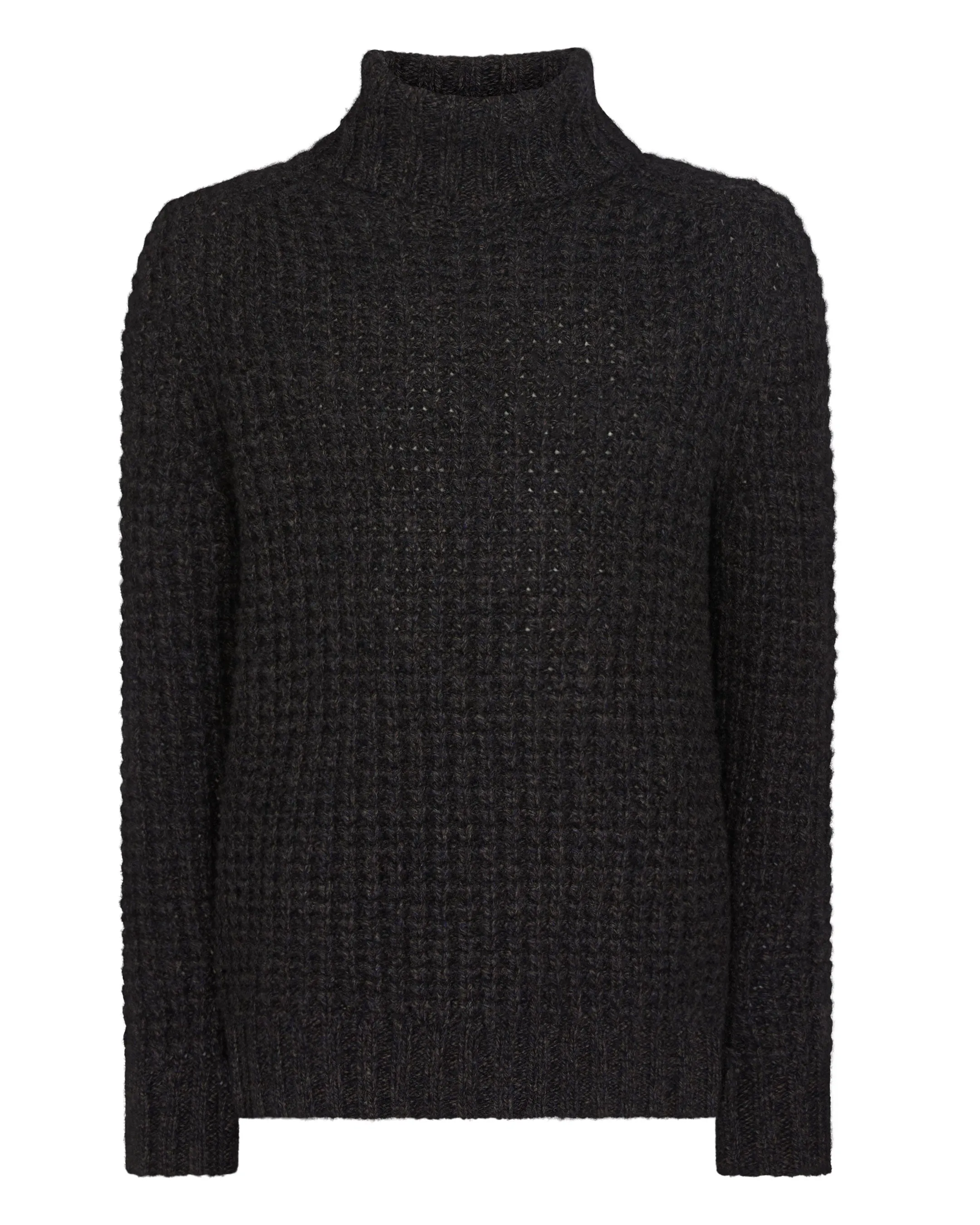 Men's Chunky Moss Stitch Turtle Neck Cashmere Sweater Granite Grey
