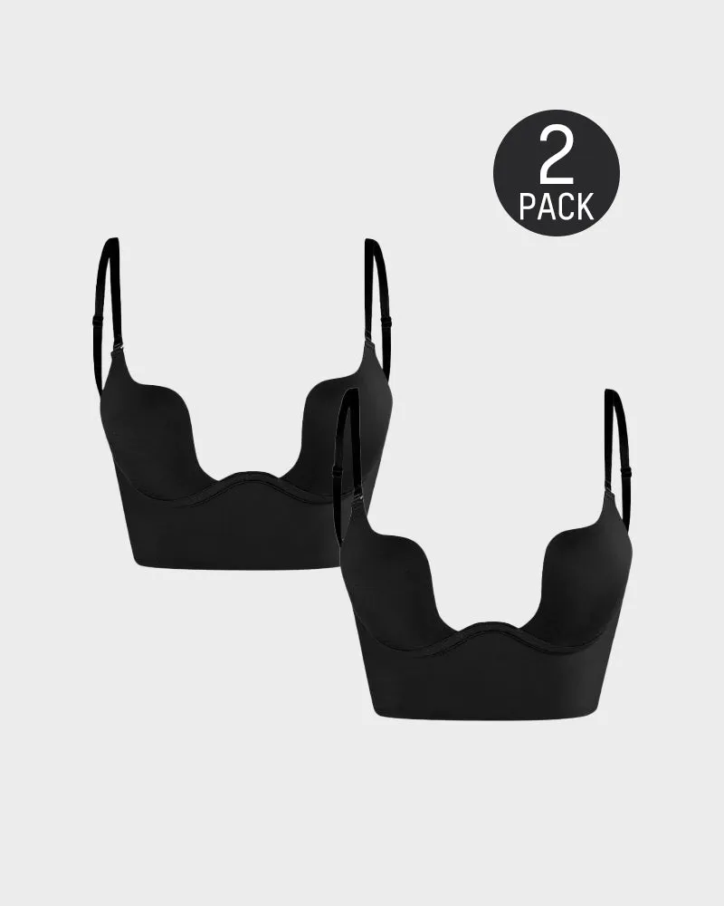 SheCurve® Low Back Secret Plunge Bra - Black White (2 Pack)