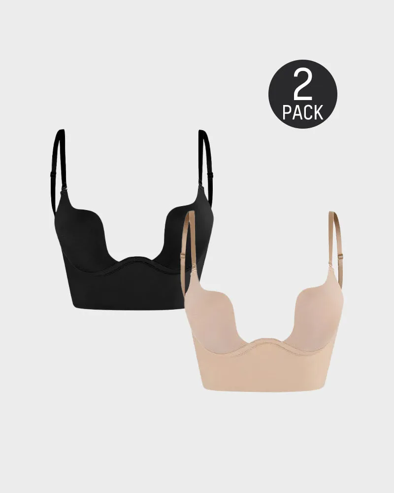 SheCurve® Low Back Secret Plunge Bra - Black White (2 Pack)