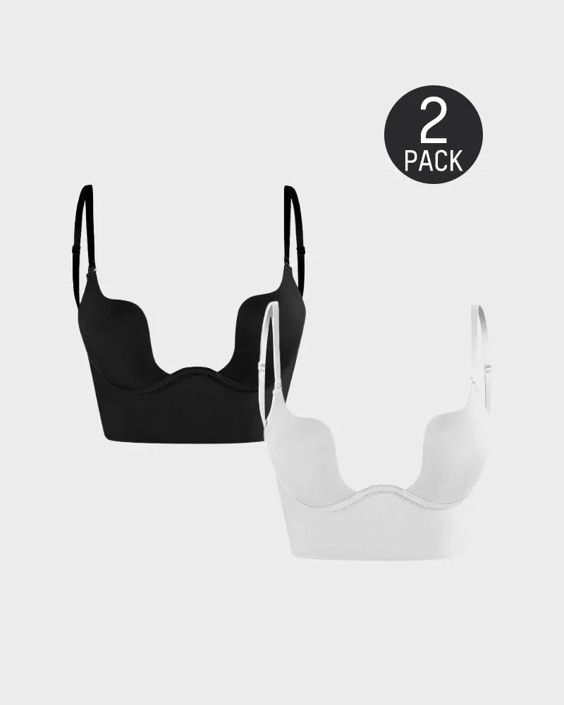 SheCurve® Low Back Secret Plunge Bra - Black White (2 Pack)