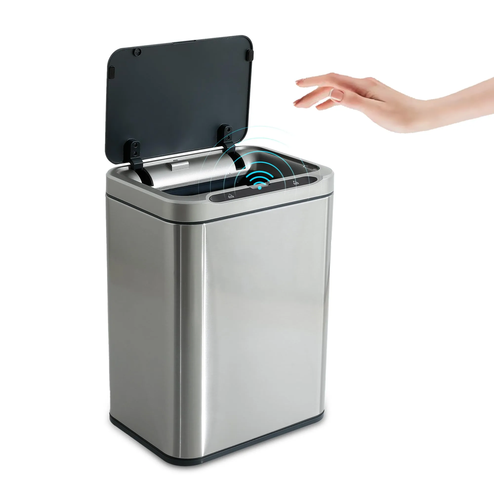 The Better Home Dustbin 13L Stainless Steel Dustbin With Lid | (42cm) Automatic Dustbin For Kitchen | Dustbin For Bathroom | Soft Close Lid | Dustbin For Bedroom With PP Inner Bucket | Silver