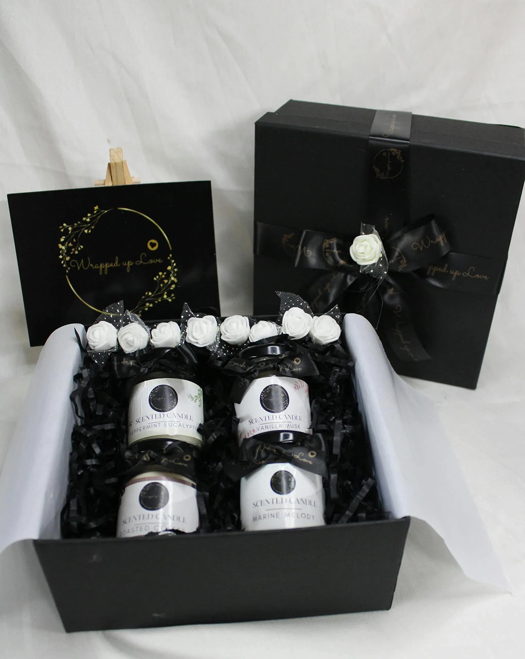 Wrapped up Love Scented Candles gift hamper (4 mini scented candles, scented candles gift set, Birthday Gift, Anniversary Gift, Corporate gift, wedding gift, Corporate gift)